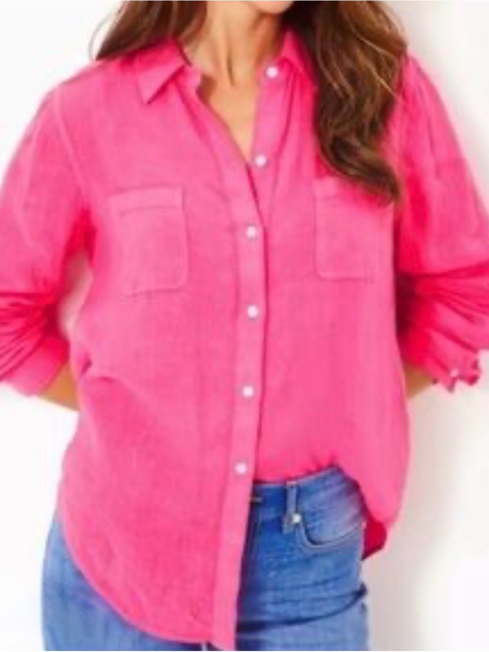 NWOT Lilly Pulitzer Hot Pink Button-Down Shirt with Chest Pockets